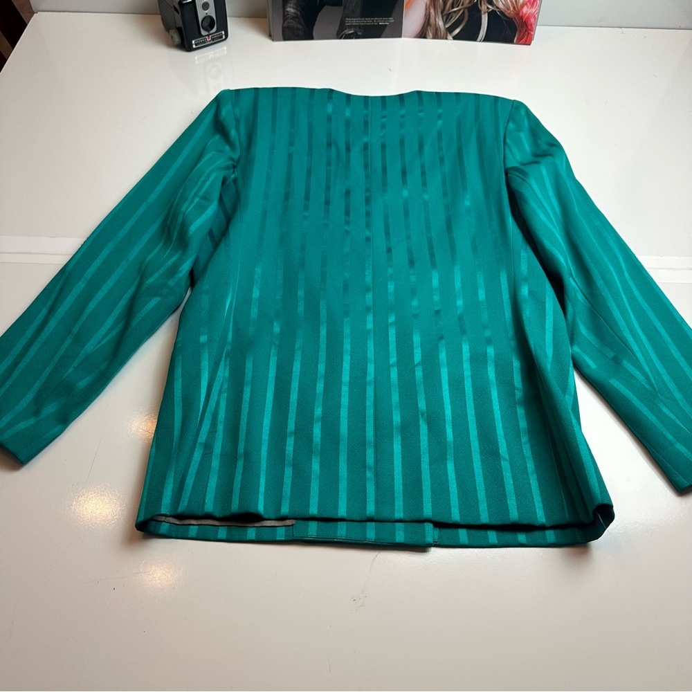 Vintage Nautica Teal Stripe Blazer |80s Power Jacket Double Breasted Gold Button - Picture 6 of 6